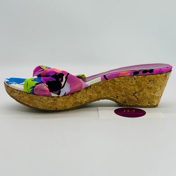 Jimmy Choo Women's Panna Purple Gleam Cork Wedge Sandals Size 38.5 EU/ 8.5 US - Picture 7 of 11